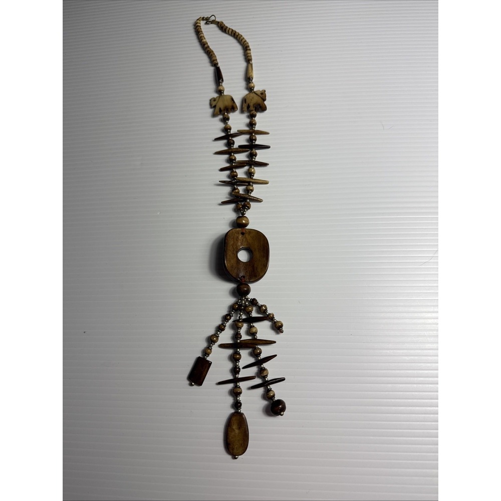 Vintage Tribal Brown carved Animals Necklace‎ Ethnic beaded  Safari Style - Picture 5 of 6